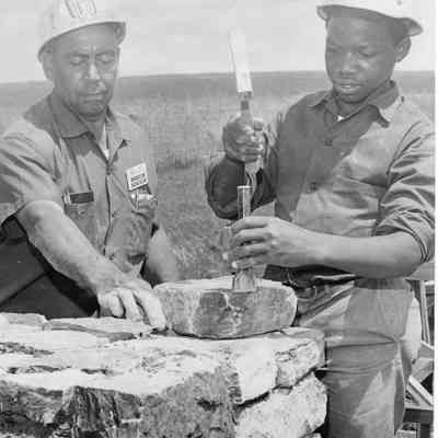 Alfred E. Baylor and Job Corpsman stone working at Antietam Battlefield