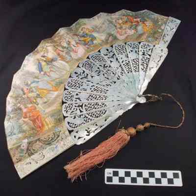 Tiffany fan, mother of pearl handle, opal on base of fan