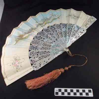 Tiffany fan, mother of pearl handle, opal on base of fan