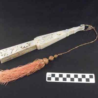 Tiffany fan, mother of pearl handle, opal on base of fan