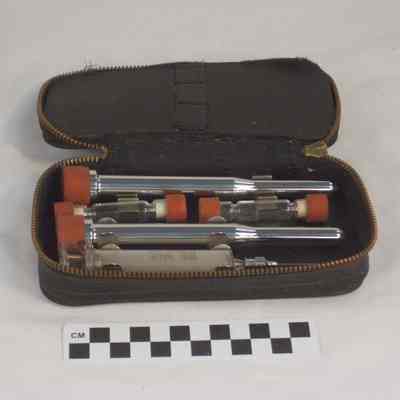 Zippered dark brown leather syringe kit