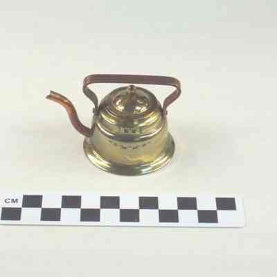 Miniature brass and copper tea kettle