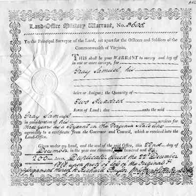 Land Office Military Warrant, #3605