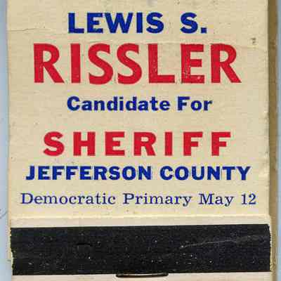 Lewis Rissler for Sheriff matchbook