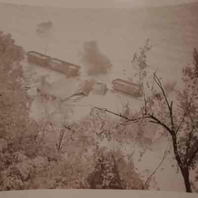 Train cars in flooded Shenandoah River