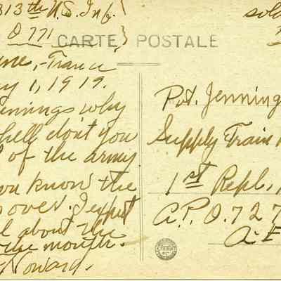 Postcard addressed to Pvt. Jennings Weller