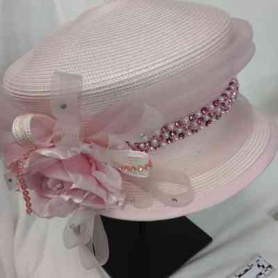 Light pink beaded Church hat with bow