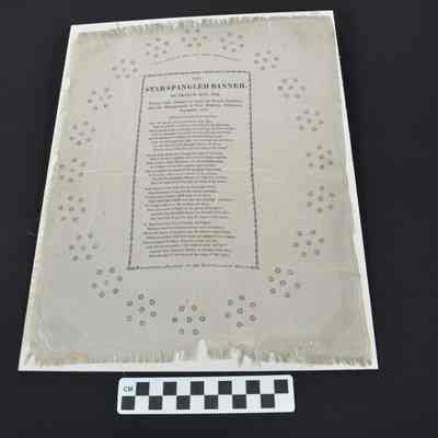 Souvenir textile piece printed with the lyrics of the Star Spangled Banner