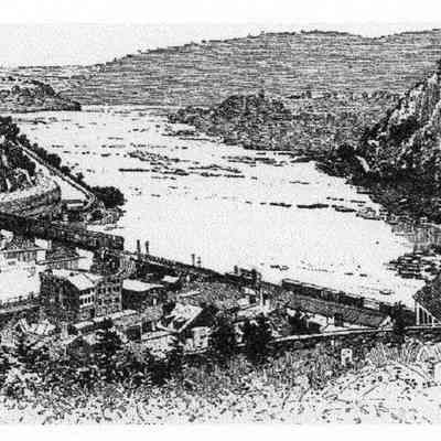 Harper's Ferry, Looking Down the Potomac. From a Photograph Taken From the Hill Above the Town