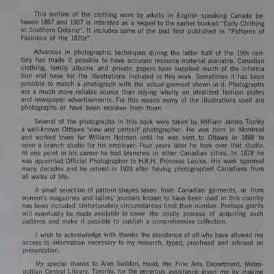 Clothing in english Canada : Circa 1867 to 1907 / By Eileen Collard.