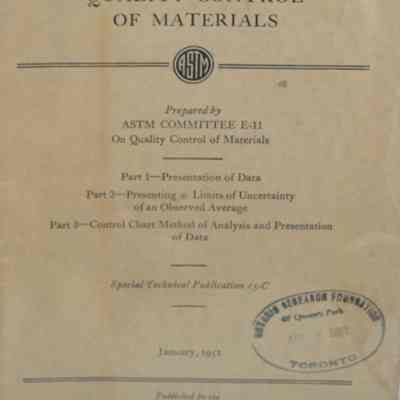 ASTM manual on quality control of materials / Prepared by ASTM Commitee E-11 On Quality Control of Materials.