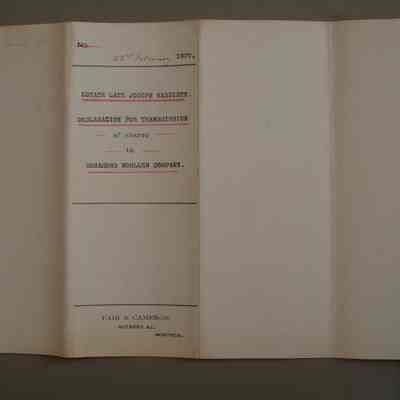 Estate Late Joseph Hardisty of shares in Rosamond Woolen Company