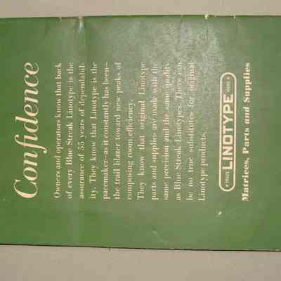 Linotype Price List Matrices, Parts and Supplies