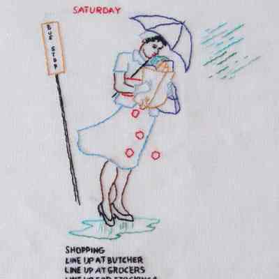 Detail of embroidery on "Saturday" (2015.08.02.07)