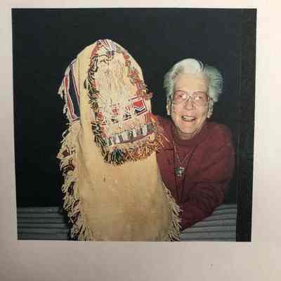 Dorothy Burnham with a caribou skin, 1980s