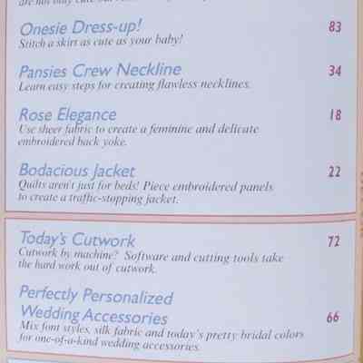 Designs in Machine Embroidery Volume 68, May June 2011 Index