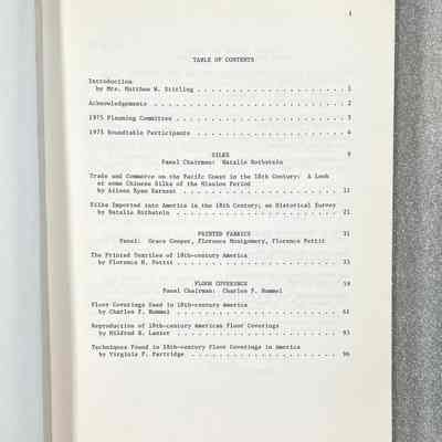 1975 Proceedings: Imported and Domestic Textiles in Eighteenth-Century America - Table of Contents Part 1