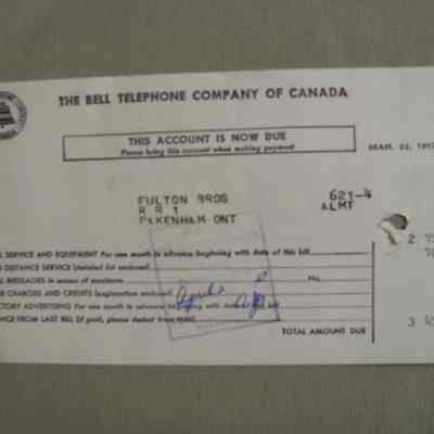 Bell Telephone Company of Canada bill for Fulton Bros.