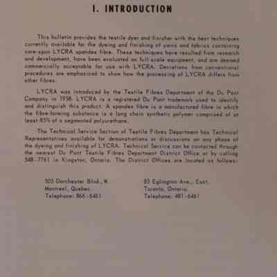 Technical service bulletin : Dyeing and finishing of core-spun yarns and fabrics containing lycra.