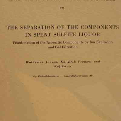 The separation of the components in spent sulfite liquor : Fractional of the aromatic components by ion exclusion and gel filtration / W. Jensen, K-E. Fremer, and K. Forss.