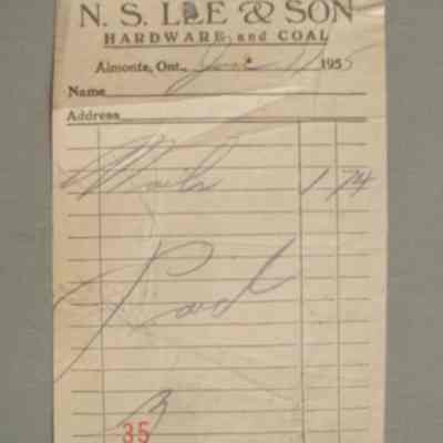 N. S. Lee & Son Hardware and Coal receipt