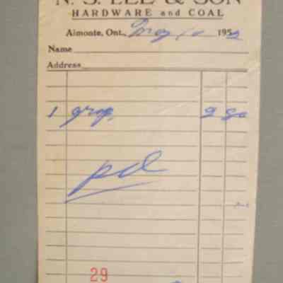 N. S. Lee & Son Hardware and Coal receipt