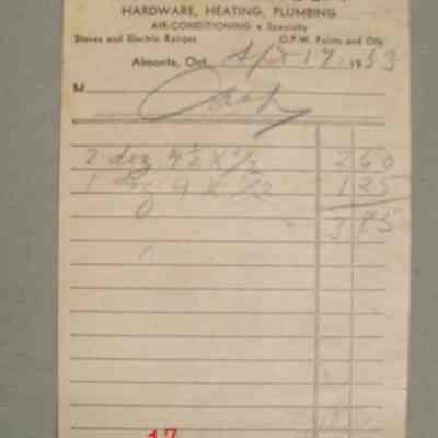 J. H. Martin Hardware, Heating, Plumbing receipt