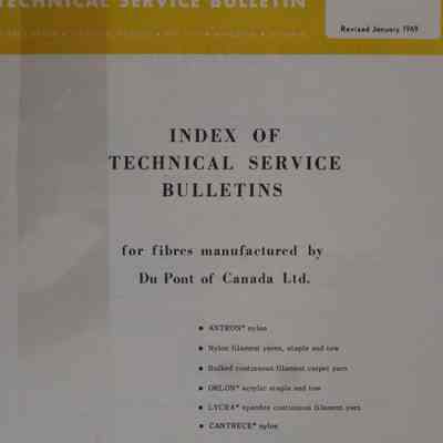 Technical service bulletin : Index of technical service bulletins.