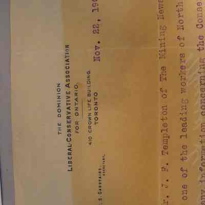 Letter to A.G. Greig from the Liberal-Conservative Association