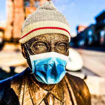 James Naismith Statute with Mask