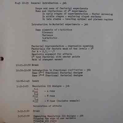 Outline of course on fractional factorial experimentation.