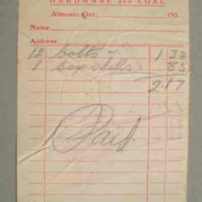 N. S. Lee & Son Hardware and Coal receipt