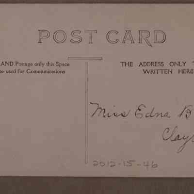 Sepia postcard dated Sept 27 1906 to Miss Edna Blair, Clayton, ON.