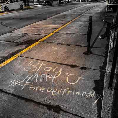 Chalk Message on Mill Street Store Steps During COVID-19