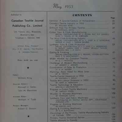 1953 manual of the textile industry of Canada : Textile manual and catalogue / Editor: William King.