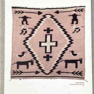 American Handweaving Museum: Introduction to the Collection - Back Cover: The back cover of "American Handweaving Museum" featuring a traditional woven textile with geometric designs and figures, titled 'Saddle Blanket.'