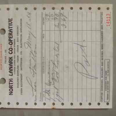 North Lanark Co-operative invoice for Len Fulton