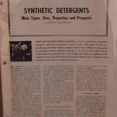 A CI report on synthetic detergents : Main types, uses,properties and prospects / By John W. McCutcheon.