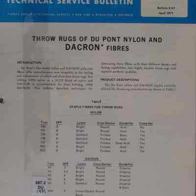 Technical service bulletin : Throw rugs of Du Pont nylon and dacron fibres.
