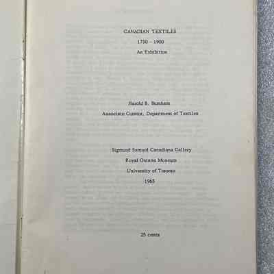 Canadian Textiles 1750 - 1900 - Inside Title Page