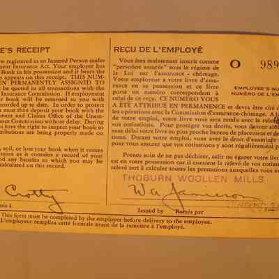 Employee's Receipt from Thoburn Mill