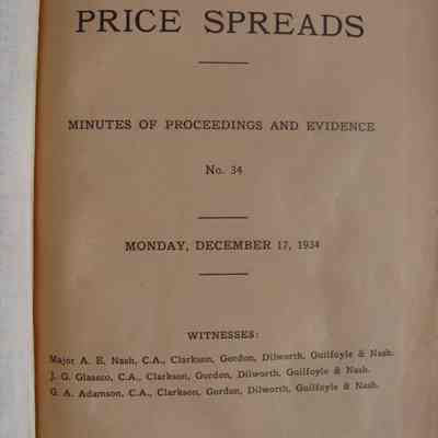 Royal Commission on Price Spreads : Minutes of proceeding and evidence, no. 34, Monday Decemeber 17, 1934.