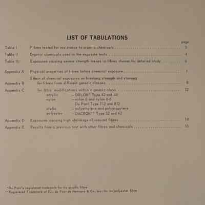 Technical service bulletin : Resistance of fibres to organic chemicals.