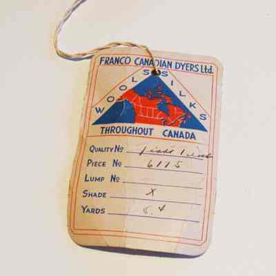 Tag attached to fabric sample