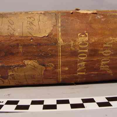 close-up of label on spine
