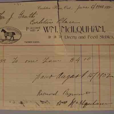 Invoice from W.M. McIlquham Livery and Stable feeds for Mr. J. Gouth