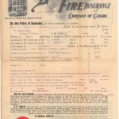 Insurance policy for George Sadler, Clayton.