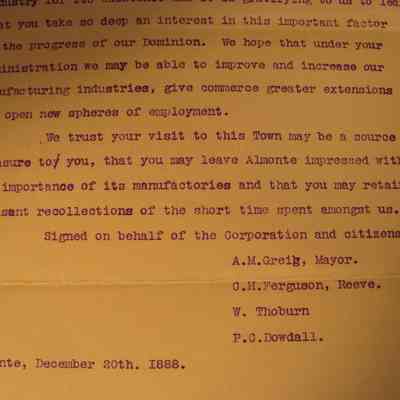 Letter to the Govenor General of Canada from Almonte
