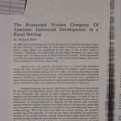 The Rosamond Woolen Company of Almonte: industrial development in a rural setting / By Richard Reid.