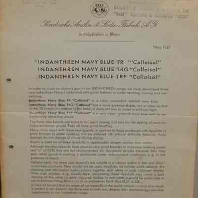 Indanthren Navy Blue TR "Colloisol" : May 1957.
